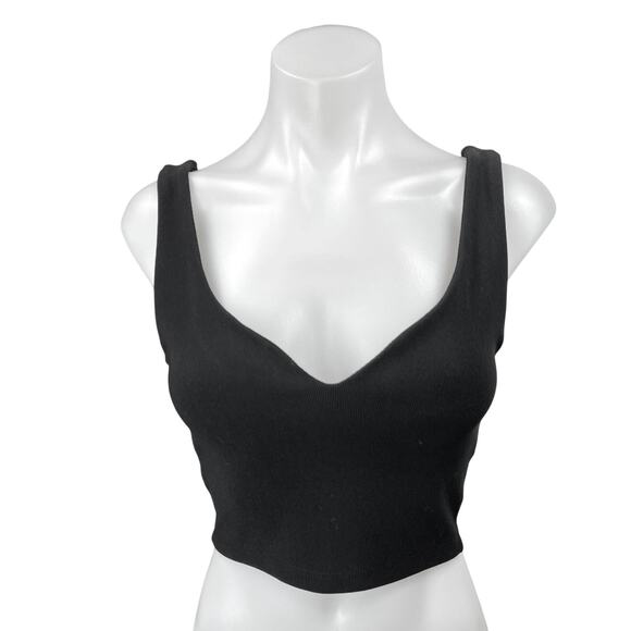 Zara Black Ribbed Knit Sleeveless Sweetheart Neck Pullover Crop Tank Top Size S - Picture 1 of 4